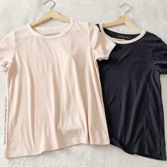 AEO Blue & Pink Ringer Tee Bundle - Picture 1 of 13